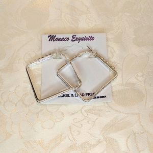 Monaco Exquisite Silver Crystal Rhinestone Square Statement Dangle Drop Earrings